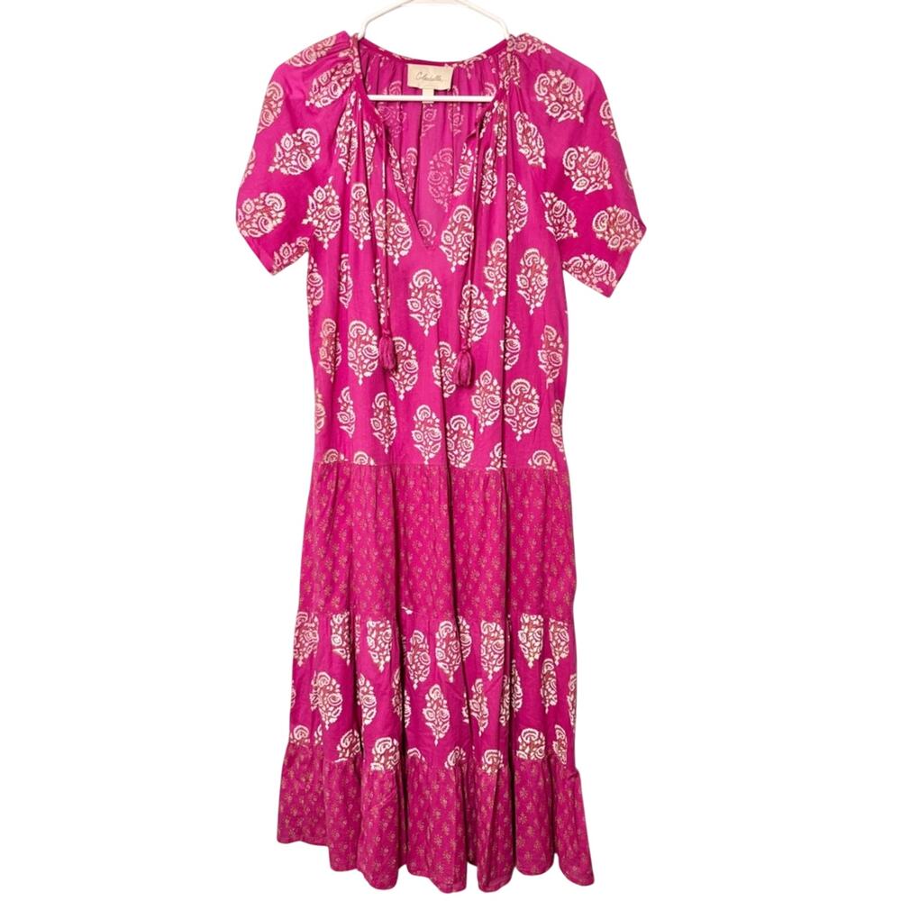 Cleobella Anthropologie Pink Paisley Tiered Midi Dress Made in India XS